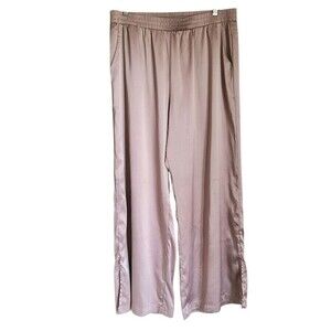 jason wu silky lounge pants metallic tan satin elastic waist size XL